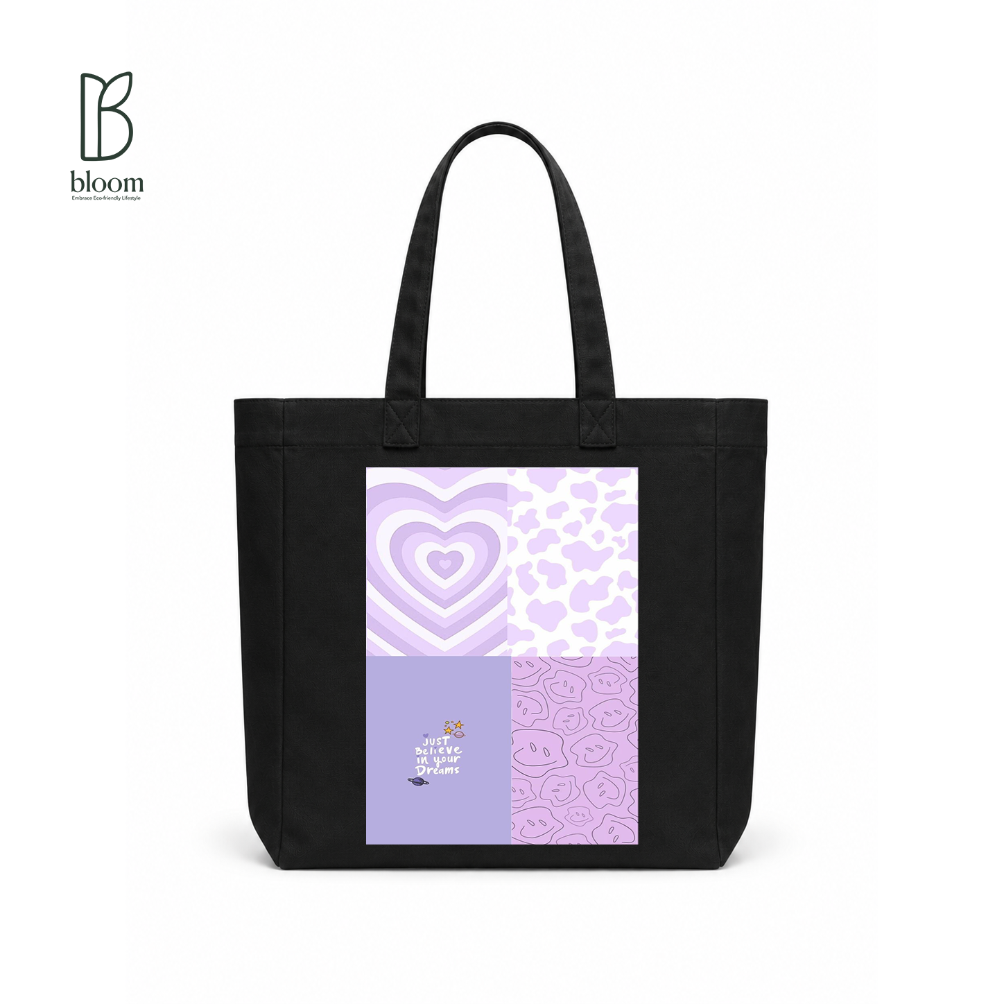 Lavender Dreams canvas tote bag - Square Black | Bloom Bags BD