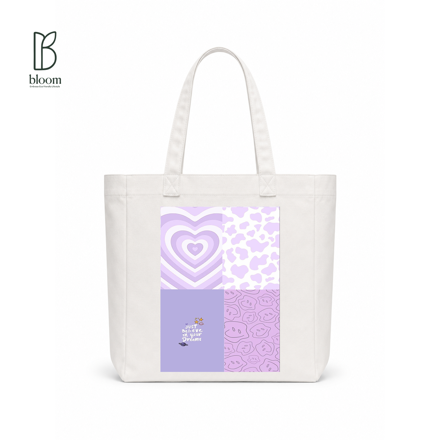 Lavender Dreams canvas tote bag - Square White | Bloom Bags BD