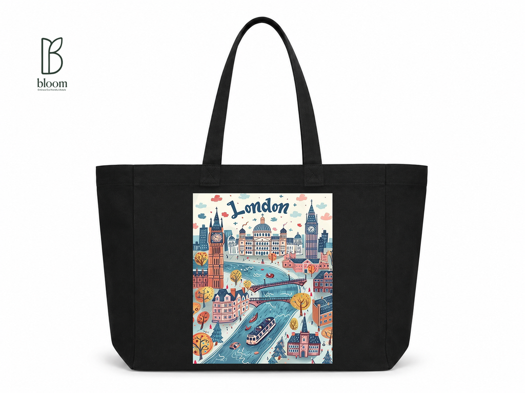 London Fog canvas tote bag - Extended Black | Bloom Bags BD