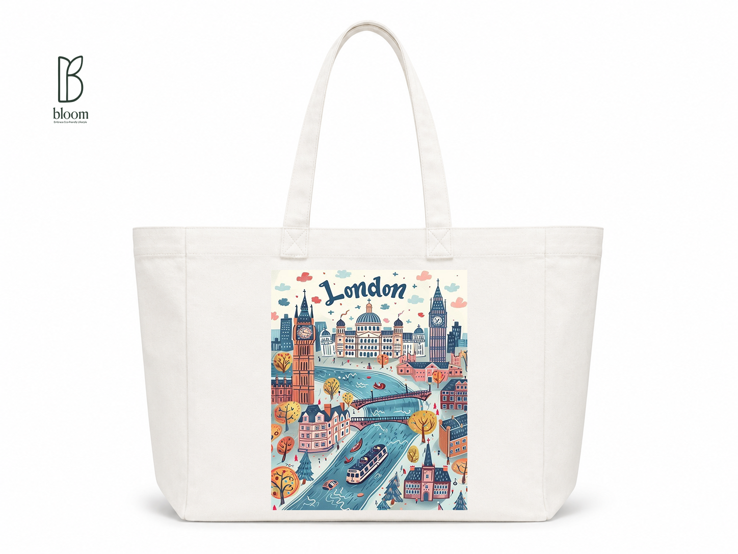 London Fog canvas tote bag - Extended White | Bloom Bags BD