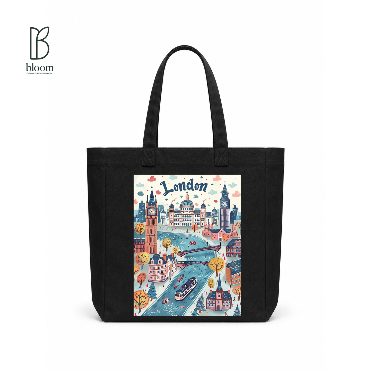 London Fog canvas tote bag - Square Black | Bloom Bags BD