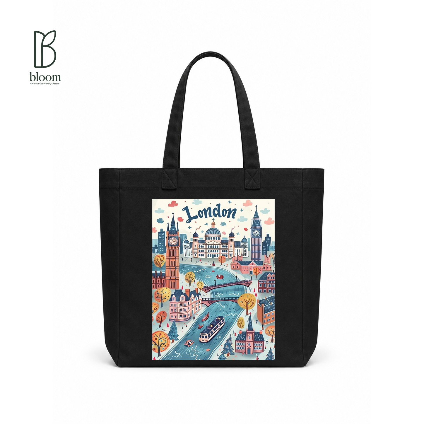 London Fog canvas tote bag - Square Black | Bloom Bags BD