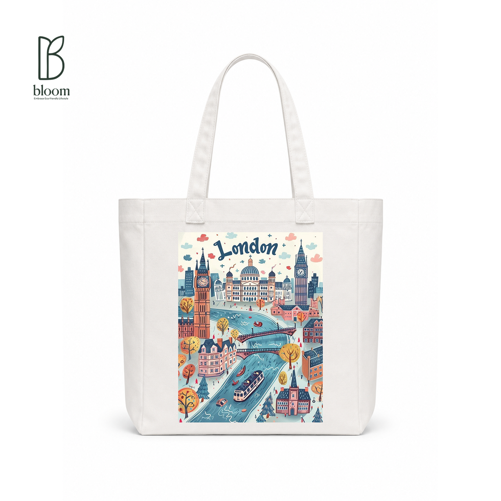 London Fog canvas tote bag - Square White | Bloom Bags BD