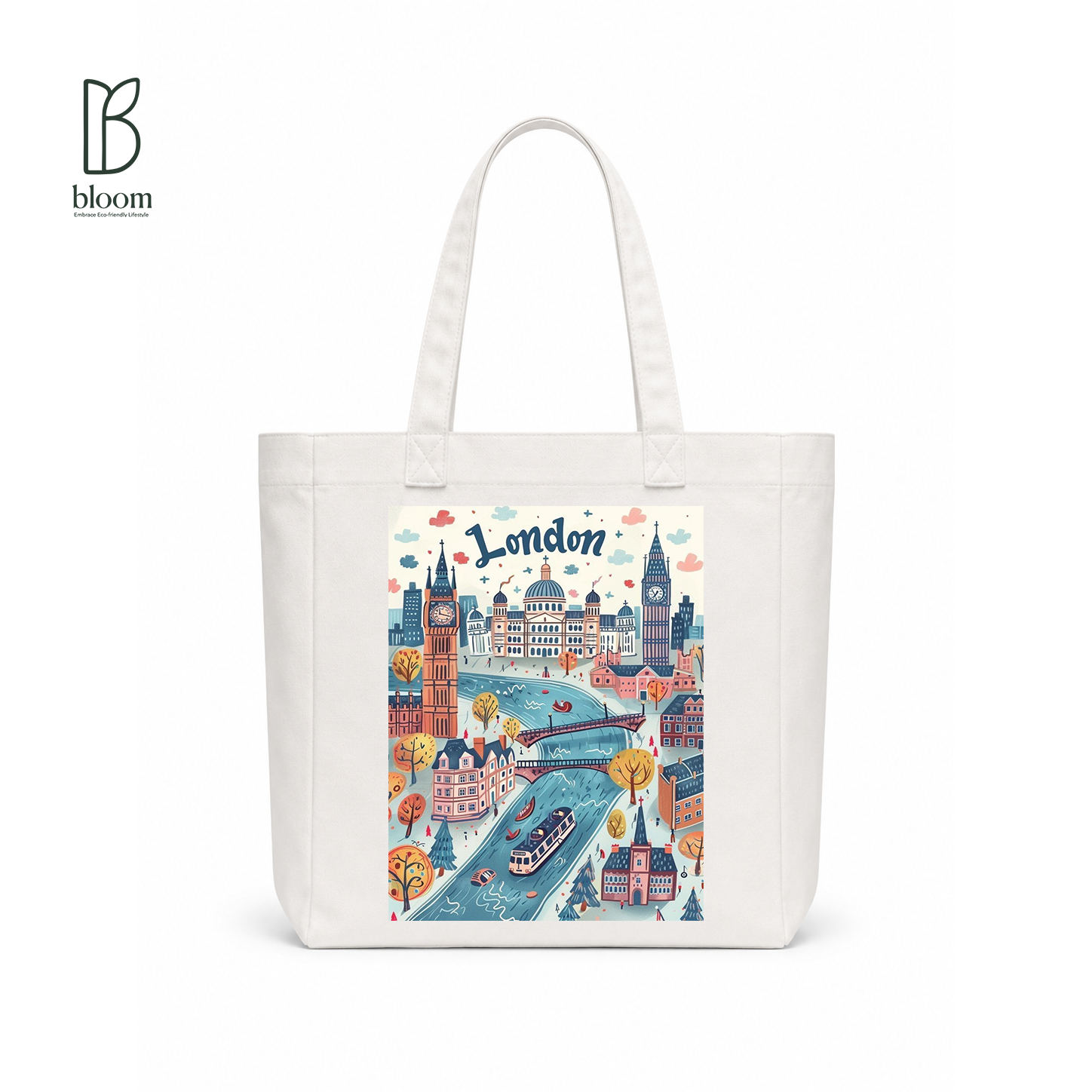 London Fog canvas tote bag - Square White | Bloom Bags BD