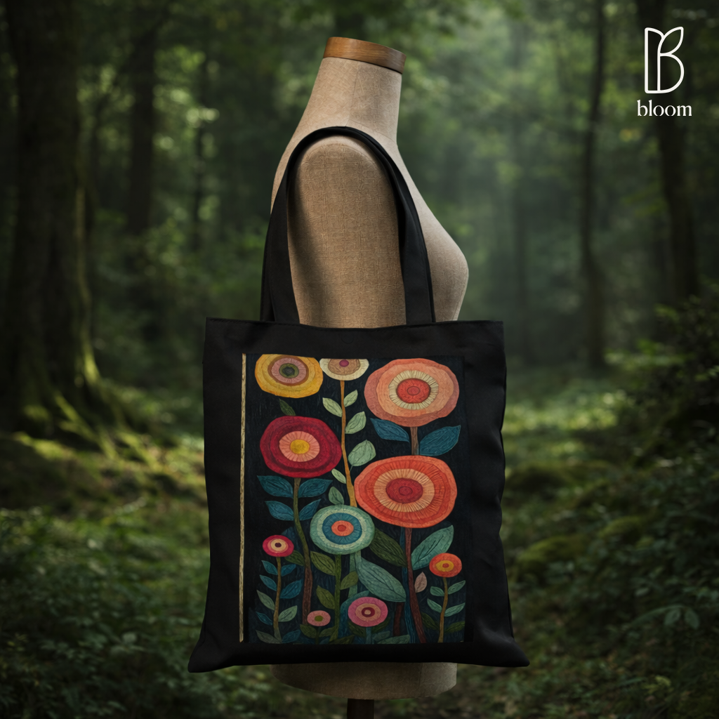 Embroidered Flower Garden canvas tote bag - styled photo | Bloom Bags BD