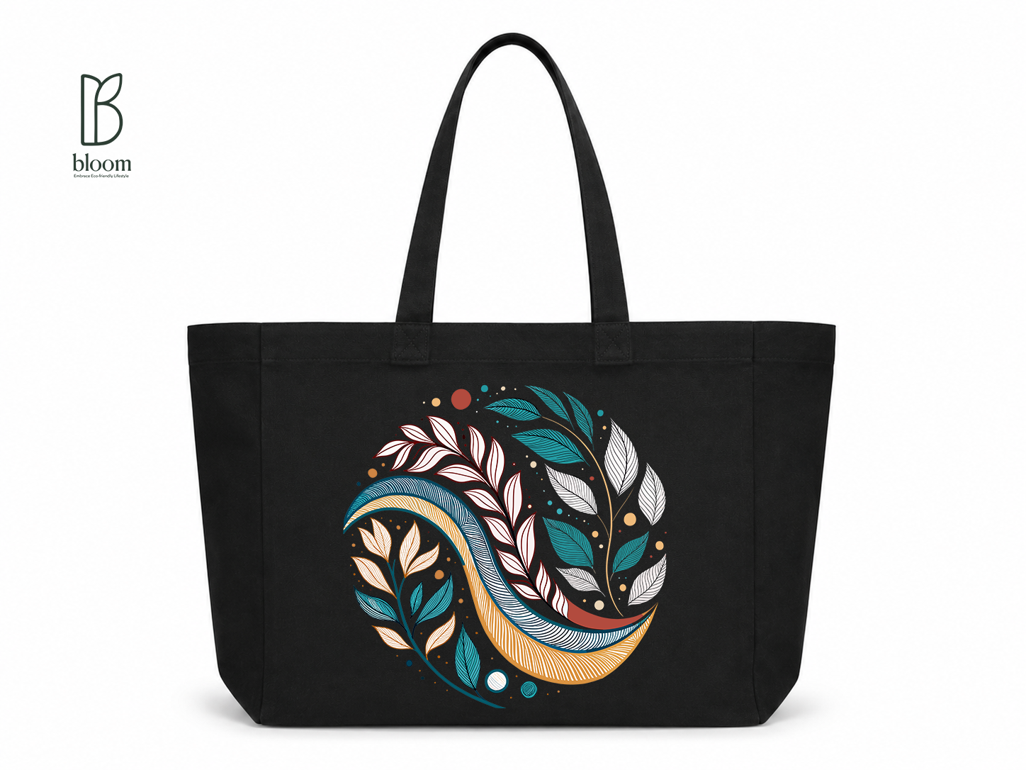 Midnight Bloom canvas tote bag - Extended Black | Bloom Bags BD