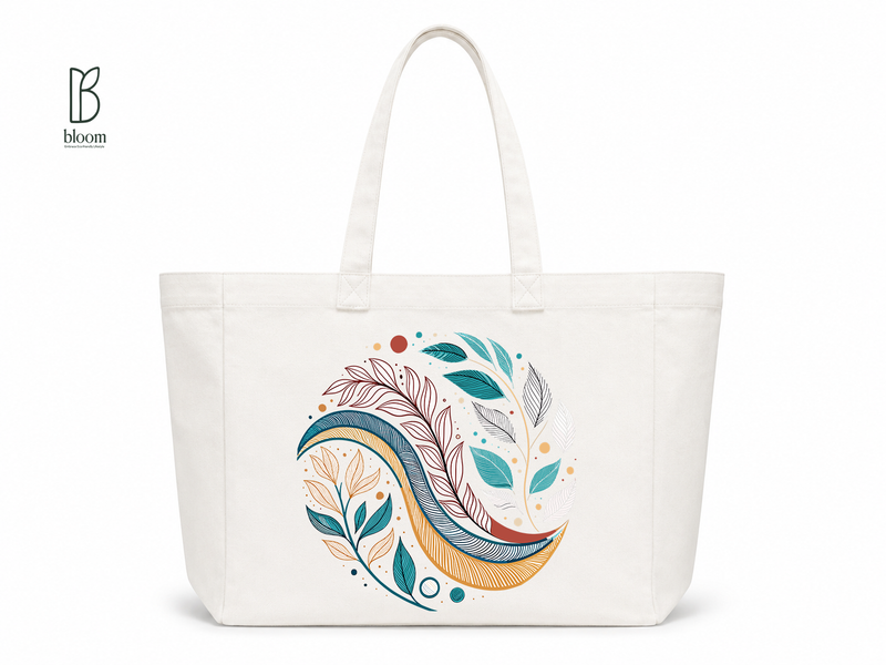 Midnight Bloom canvas tote bag - Extended White | Bloom Bags BD