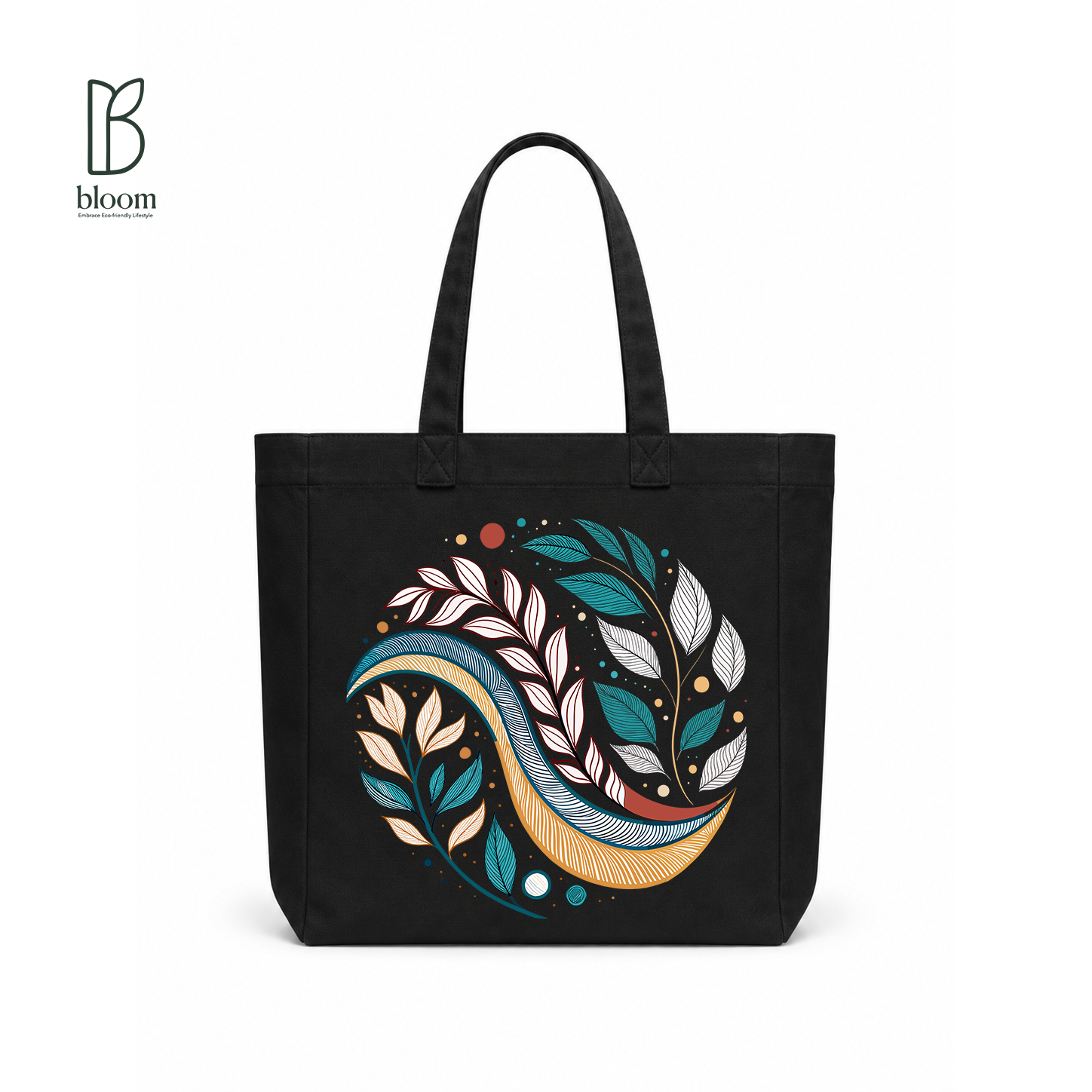 Midnight Bloom canvas tote bag - Square Black | Bloom Bags BD