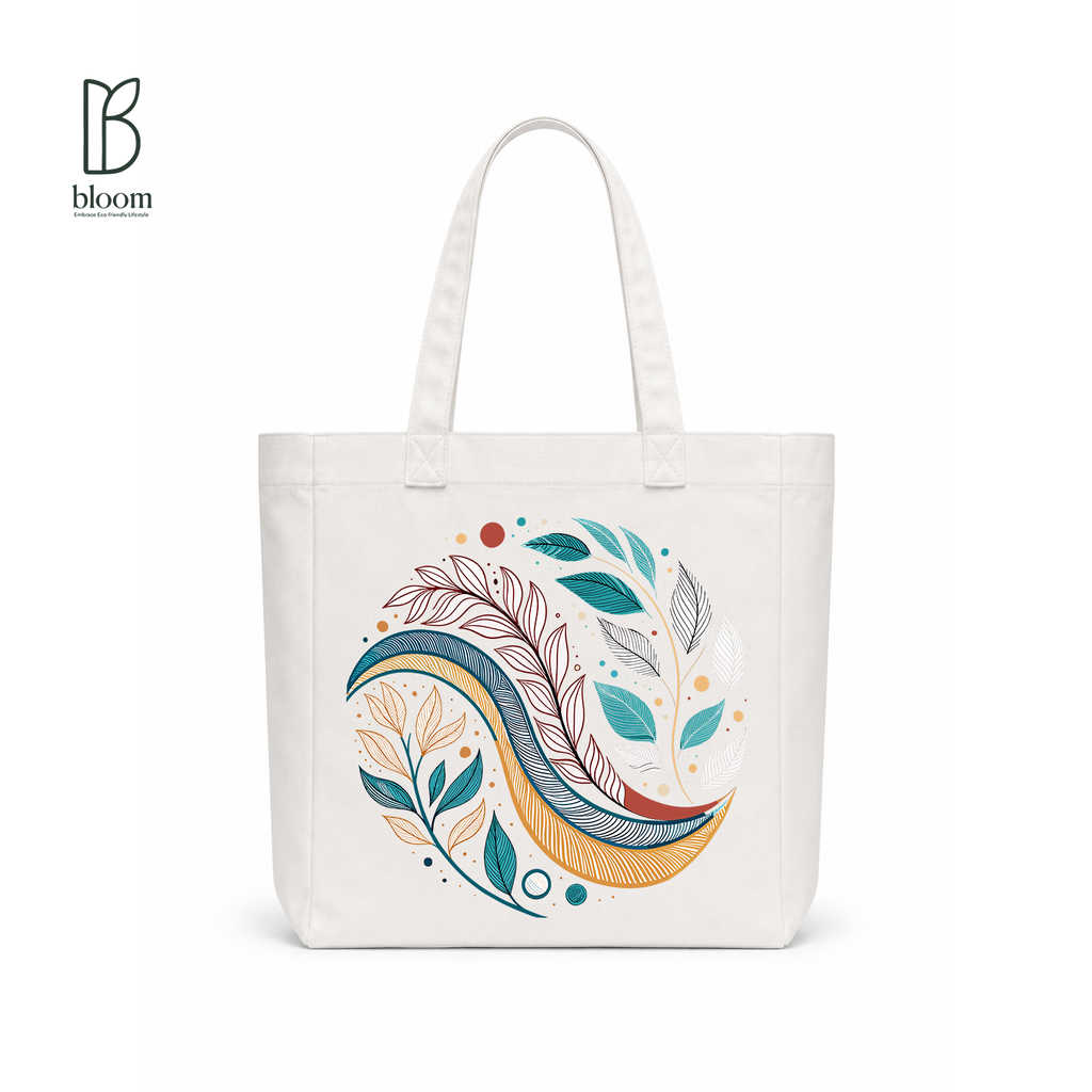 Midnight Bloom canvas tote bag - Square White | Bloom Bags BD