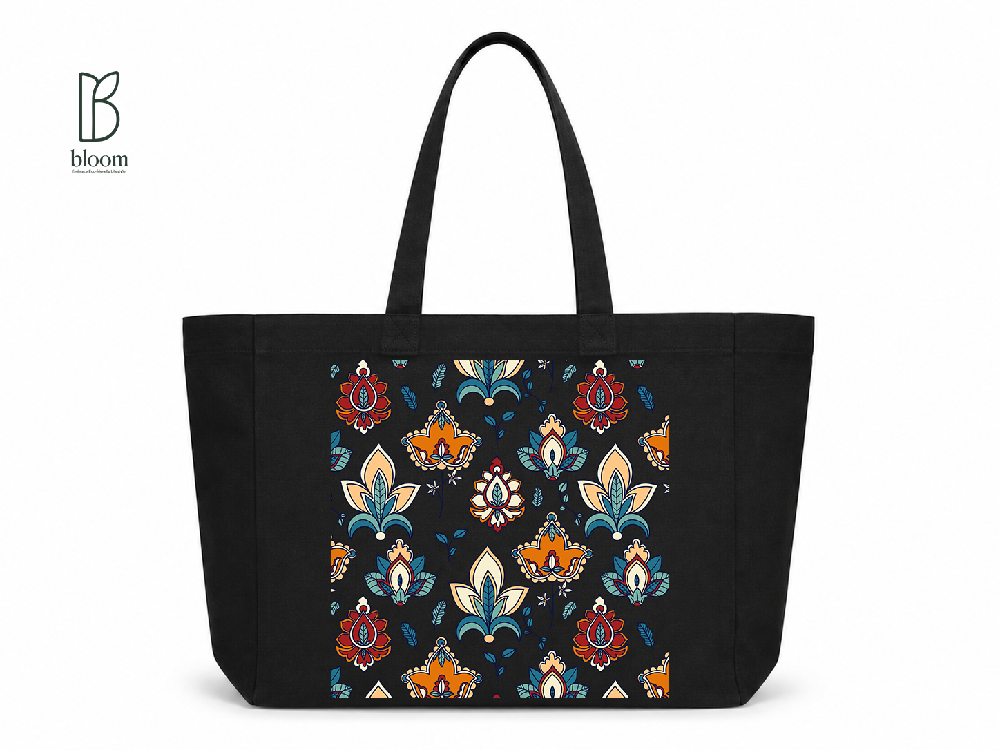 Midnight Damask canvas tote bag - Extended Black | Bloom Bags BD