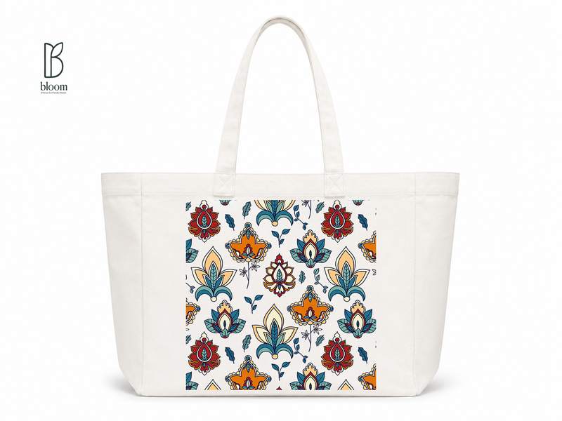 Midnight Damask canvas tote bag - Extended White | Bloom Bags BD
