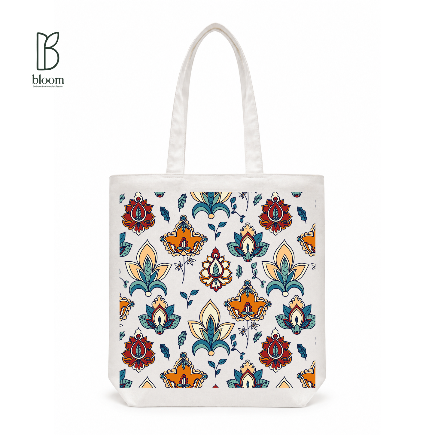 Midnight Damask canvas tote bag - Regular White | Bloom Bags BD