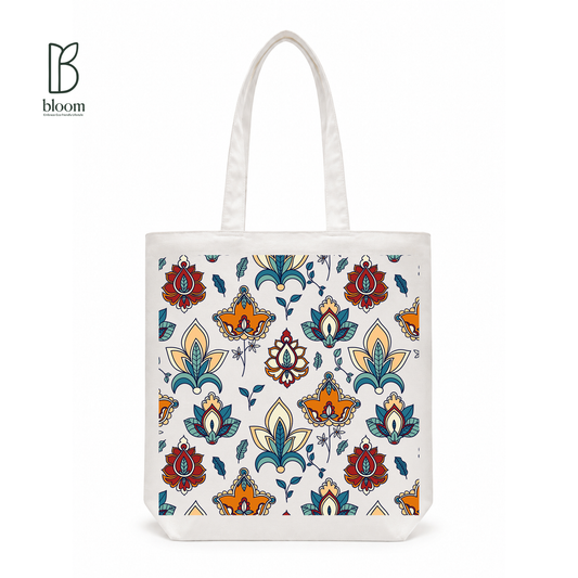 Midnight Damask canvas tote bag - Regular White | Bloom Bags BD