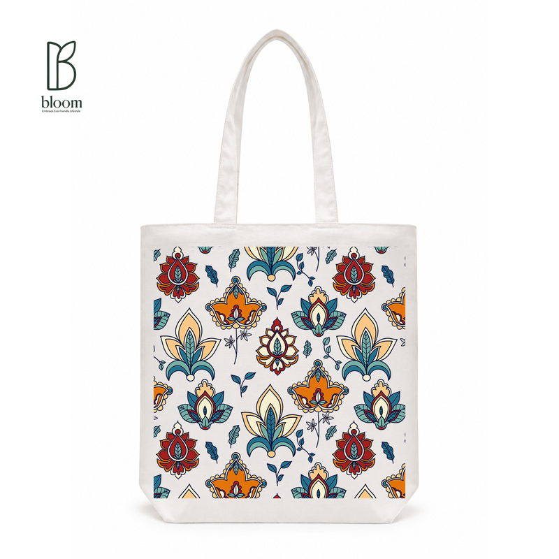 Midnight Damask canvas tote bag - Regular White | Bloom Bags BD