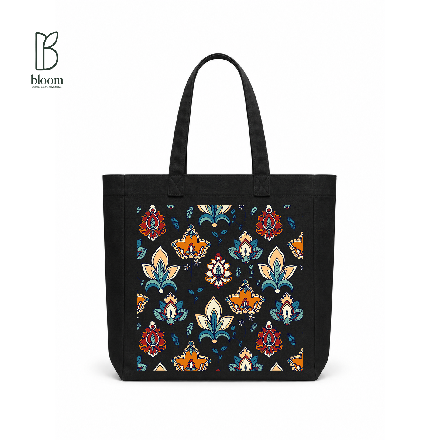 Midnight Damask canvas tote bag - Square Black | Bloom Bags BD