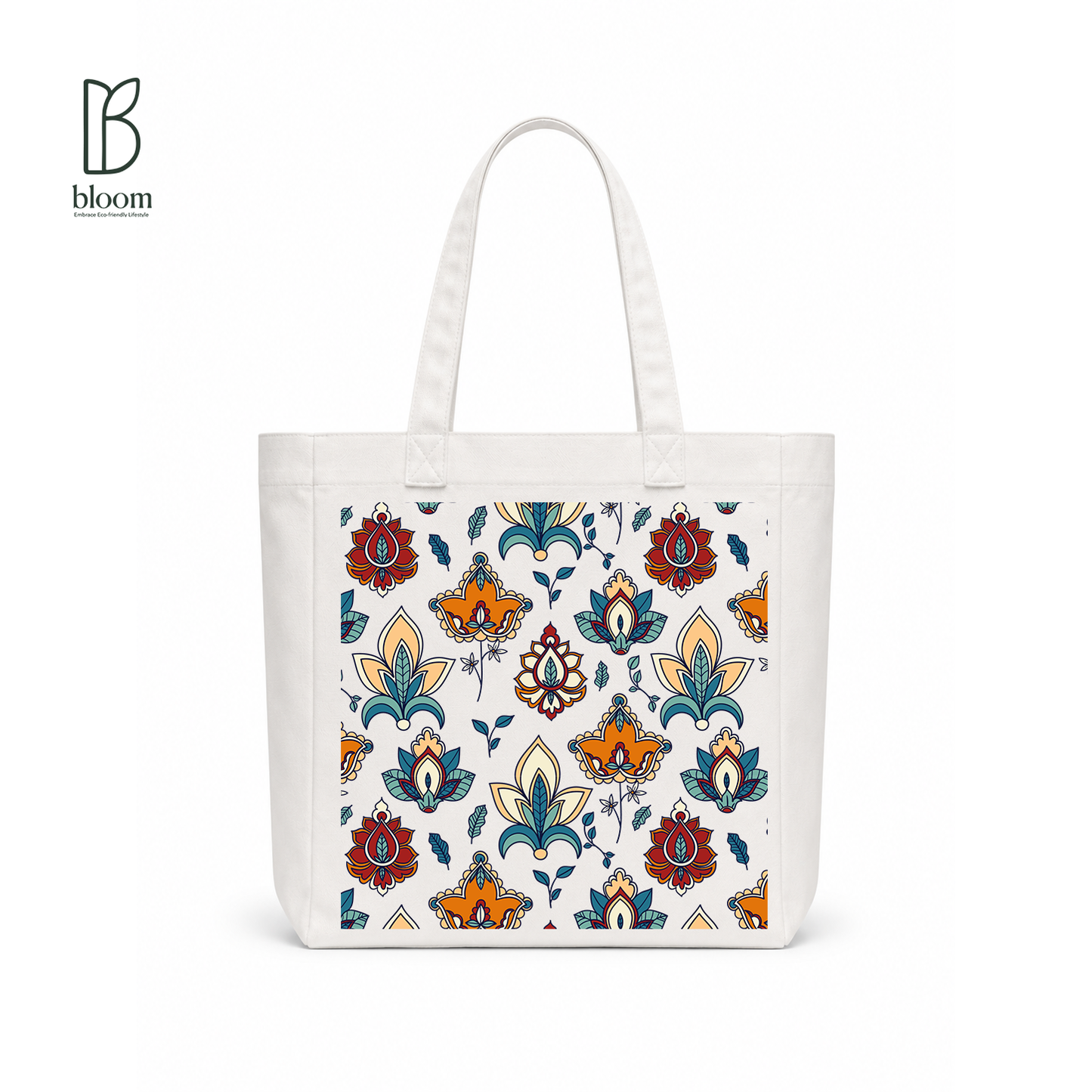 Midnight Damask canvas tote bag - Square White | Bloom Bags BD