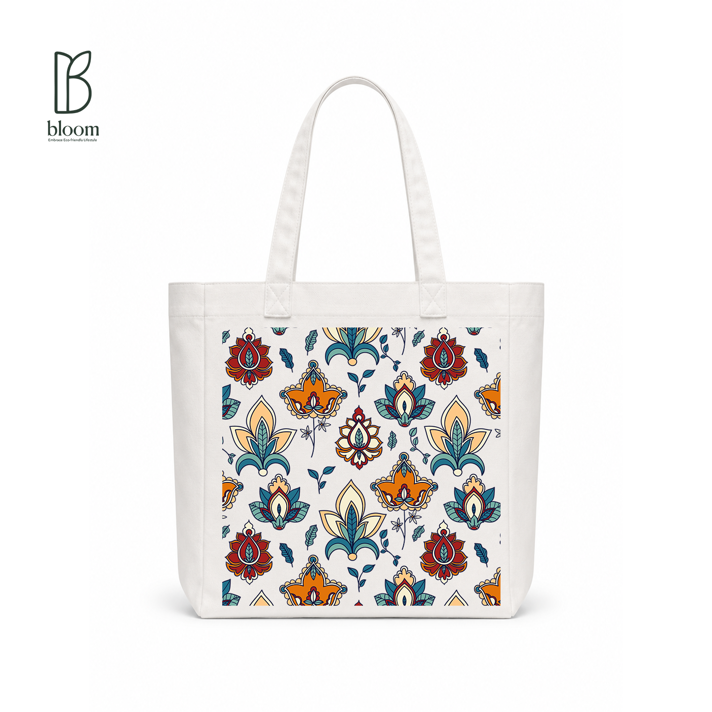 Midnight Damask canvas tote bag - Square White | Bloom Bags BD