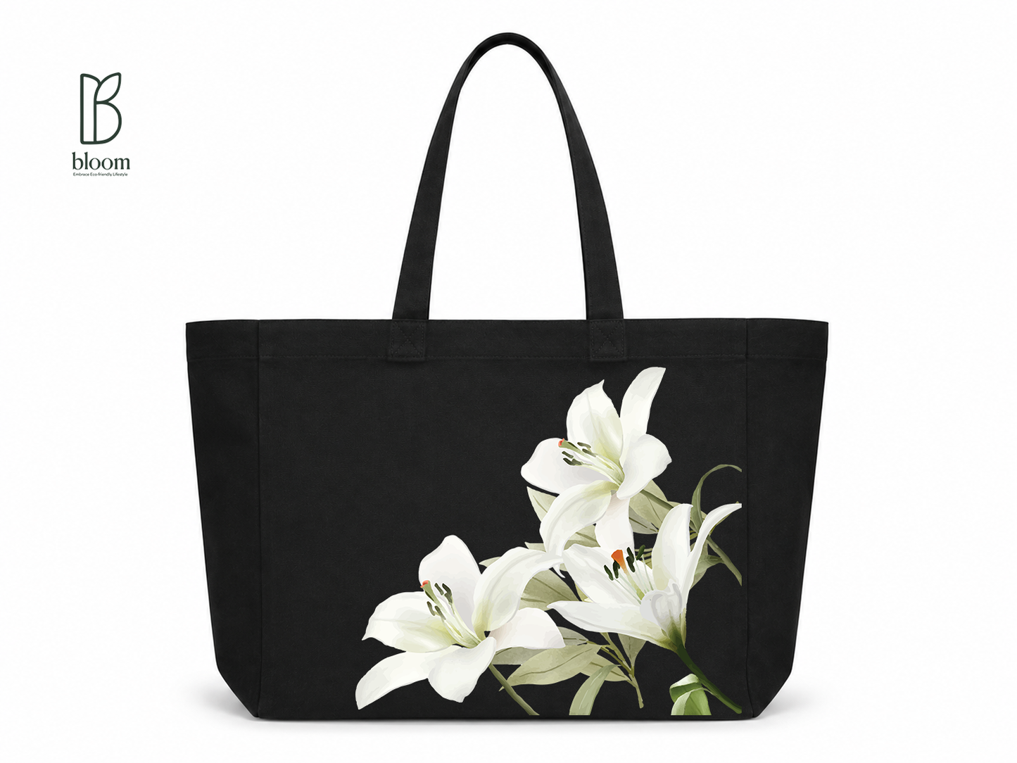 Midnight Lily canvas tote bag - Extended Black | Bloom Bags BD