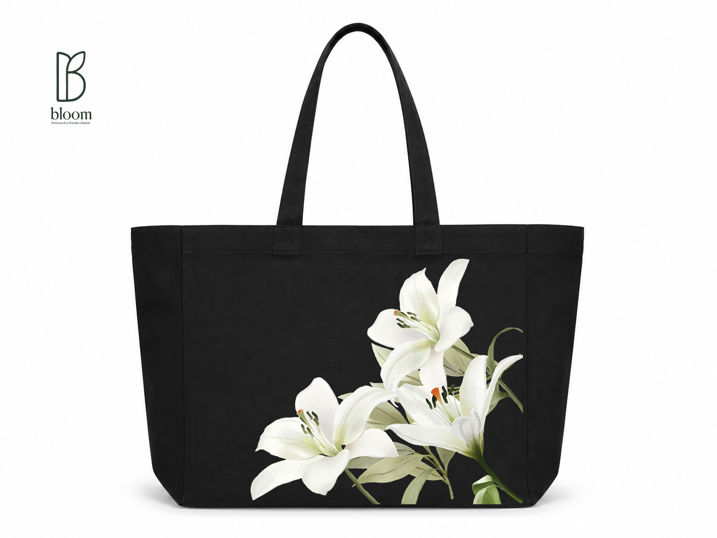 Midnight Lily canvas tote bag - Extended Black | Bloom Bags BD