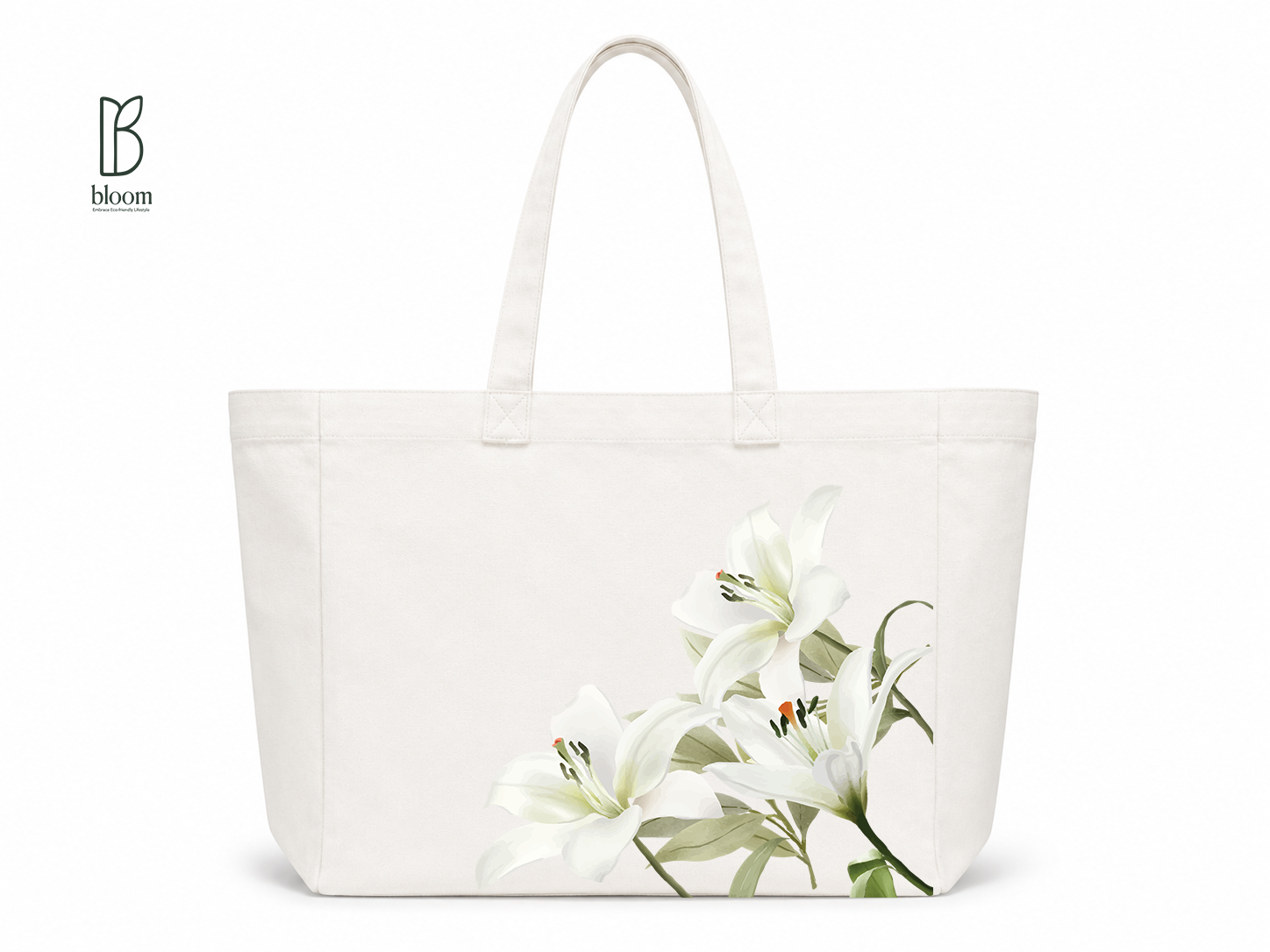Midnight Lily canvas tote bag - Extended White | Bloom Bags BD