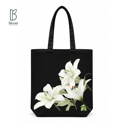 Midnight Lily canvas tote bag - Regular Black | Bloom Bags BD