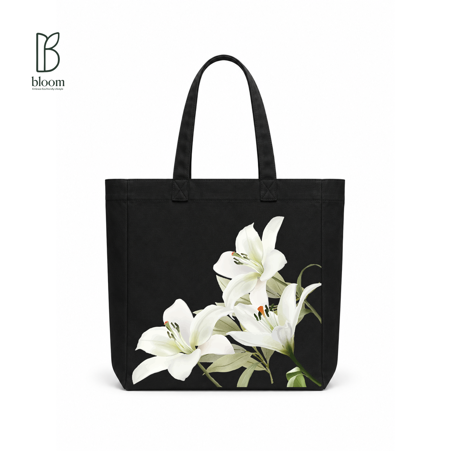Midnight Lily canvas tote bag - Square Black | Bloom Bags BD