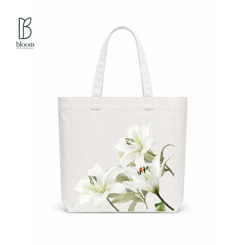 Midnight Lily canvas tote bag - Square White | Bloom Bags BD
