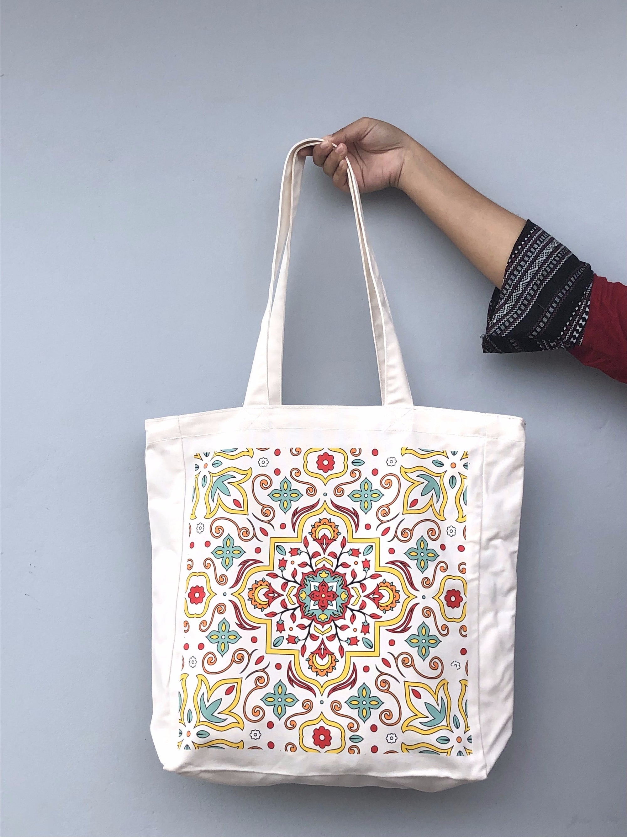 Moroccan Tile Bloom canvas tote bag - lifestyle photo | Bloom Bags BD