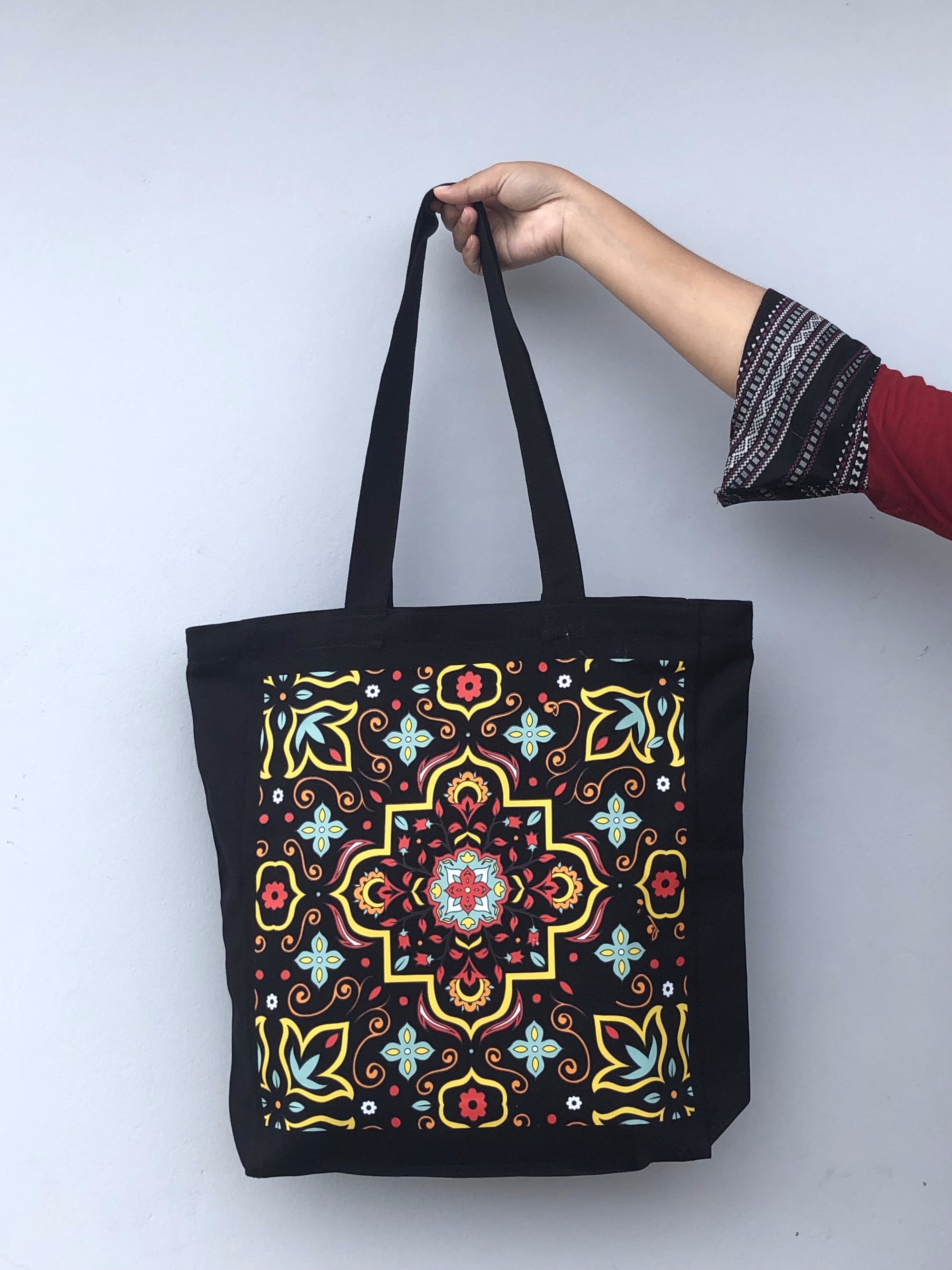 Moroccan Tile Bloom canvas tote bag - lifestyle photo | Bloom Bags BD