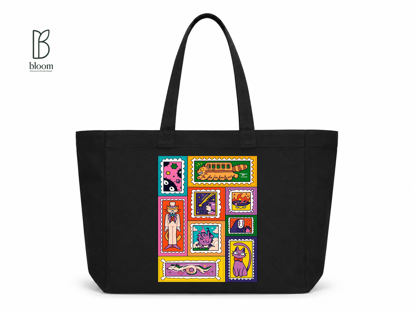 Neko Post cat print canvas tote bag - Extended Black | Bloom Bags BD