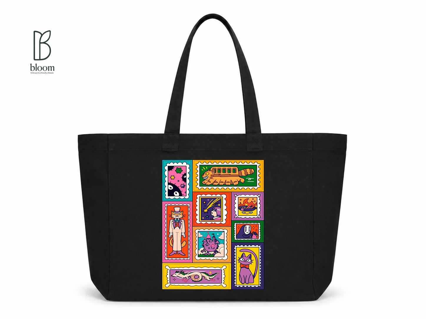 Neko Post cat print canvas tote bag - Extended Black | Bloom Bags BD