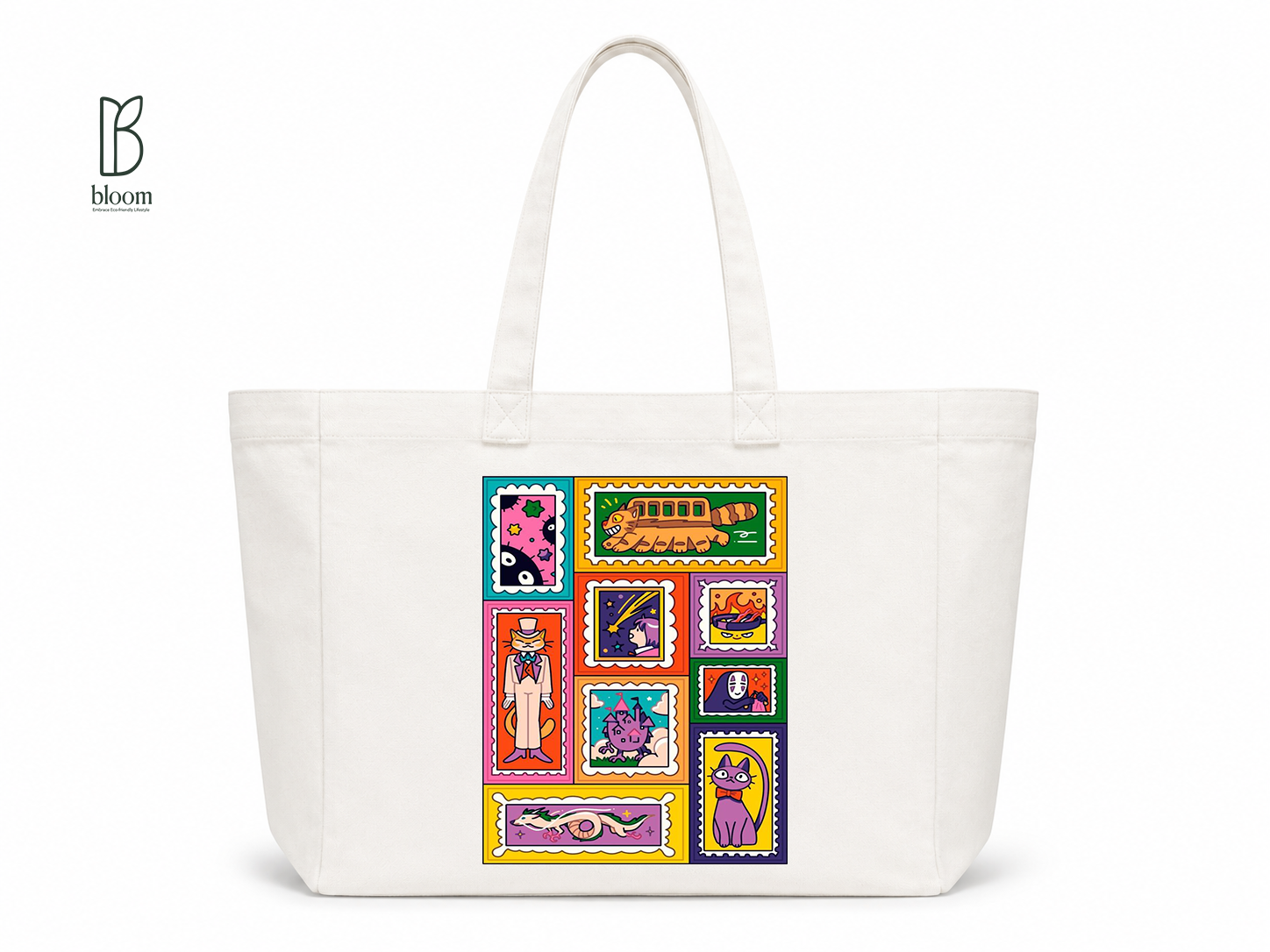 Neko Post cat print canvas tote bag - Extended White | Bloom Bags BD
