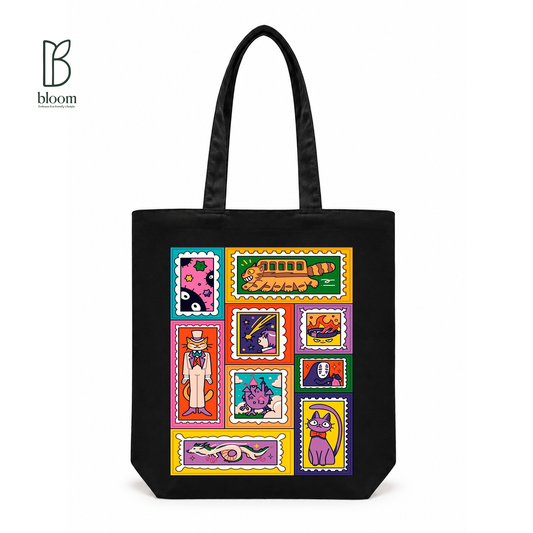 Neko Post cat print canvas tote bag - Regular Black | Bloom Bags BD