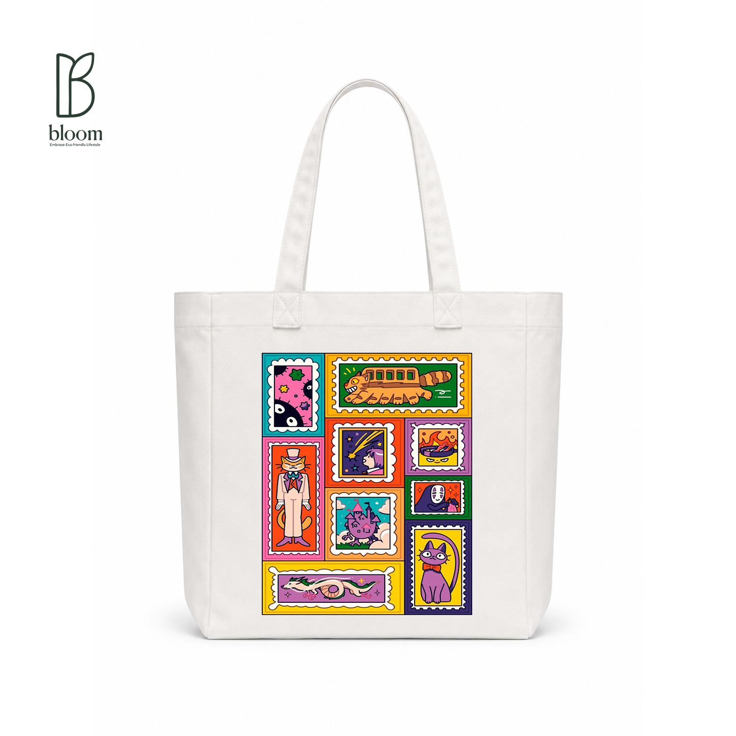 Neko Post cat print canvas tote bag - Square White | Bloom Bags BD