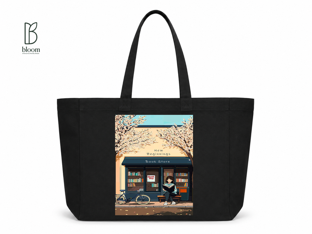 New Beginnings canvas tote bag - Extended Black | Bloom Bags BD