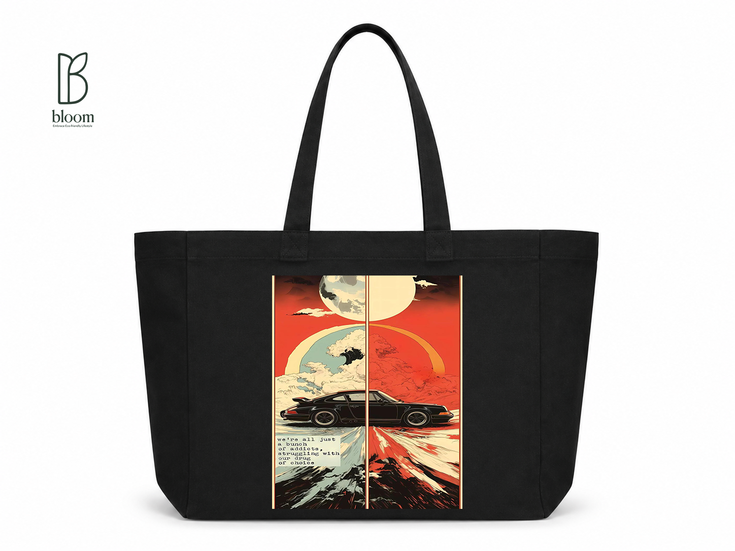 Night Drive canvas tote bag - Extended Black | Bloom Bags BD