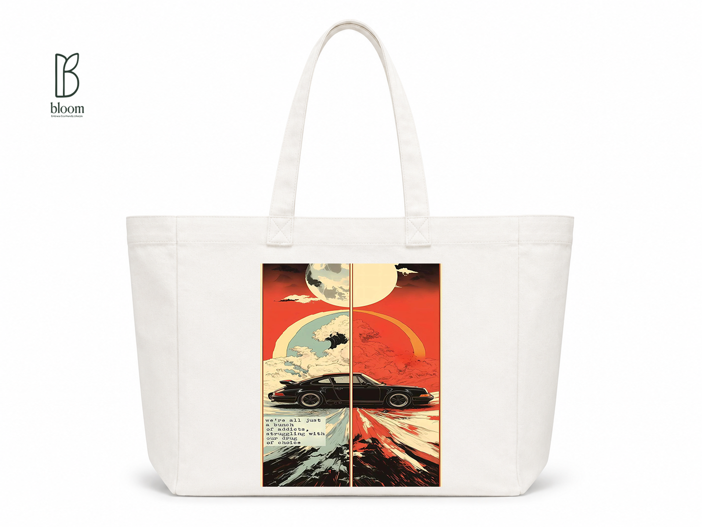 Night Drive canvas tote bag - Extended White | Bloom Bags BD