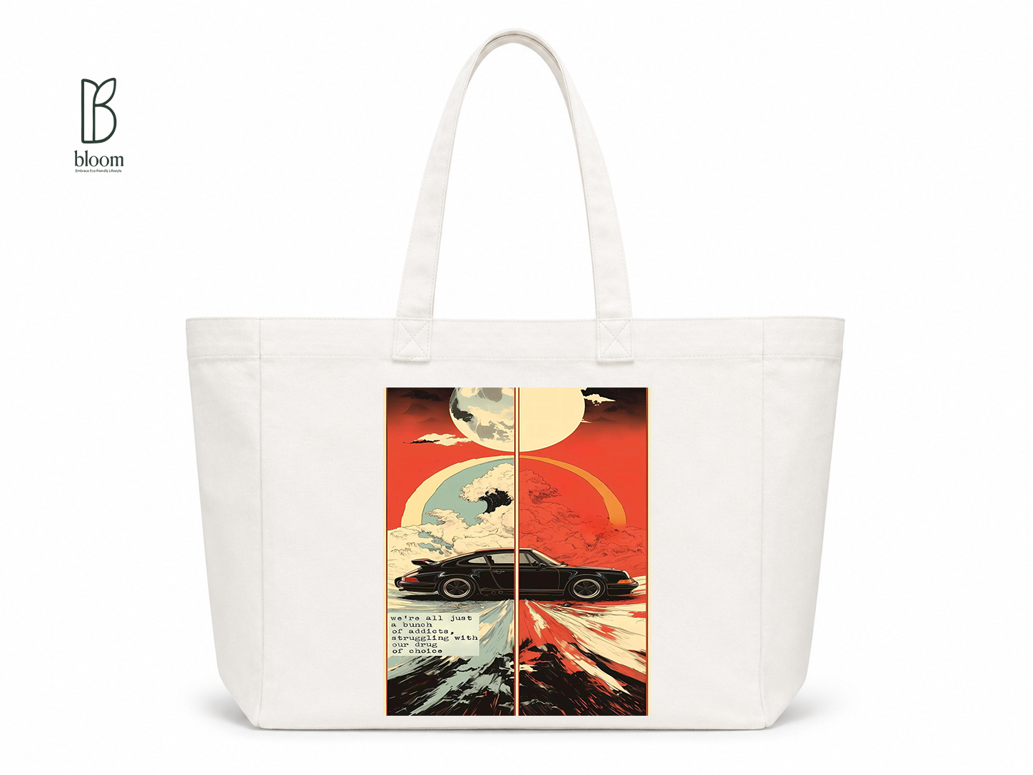 Night Drive canvas tote bag - Extended White | Bloom Bags BD