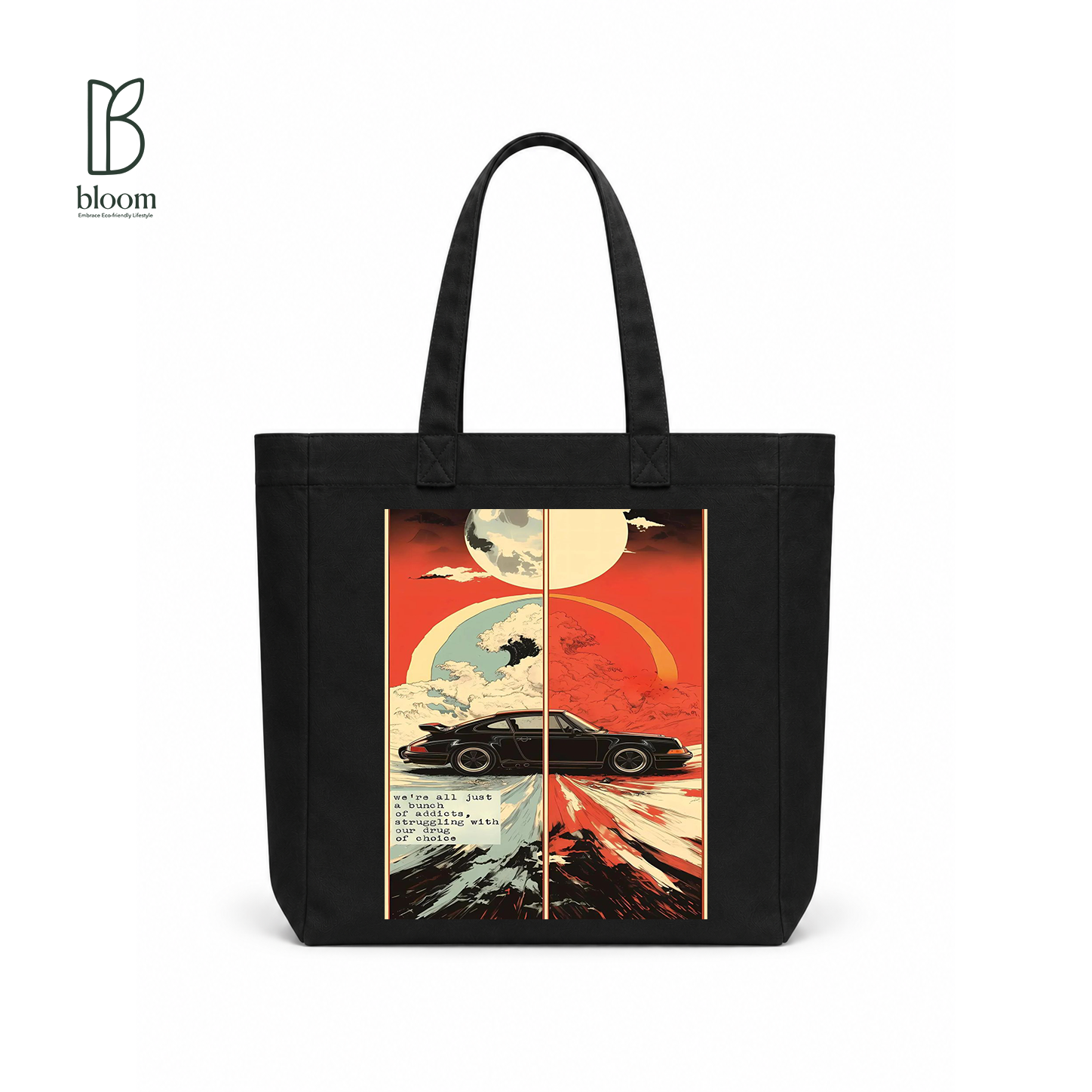 Night Drive canvas tote bag - Square Black | Bloom Bags BD