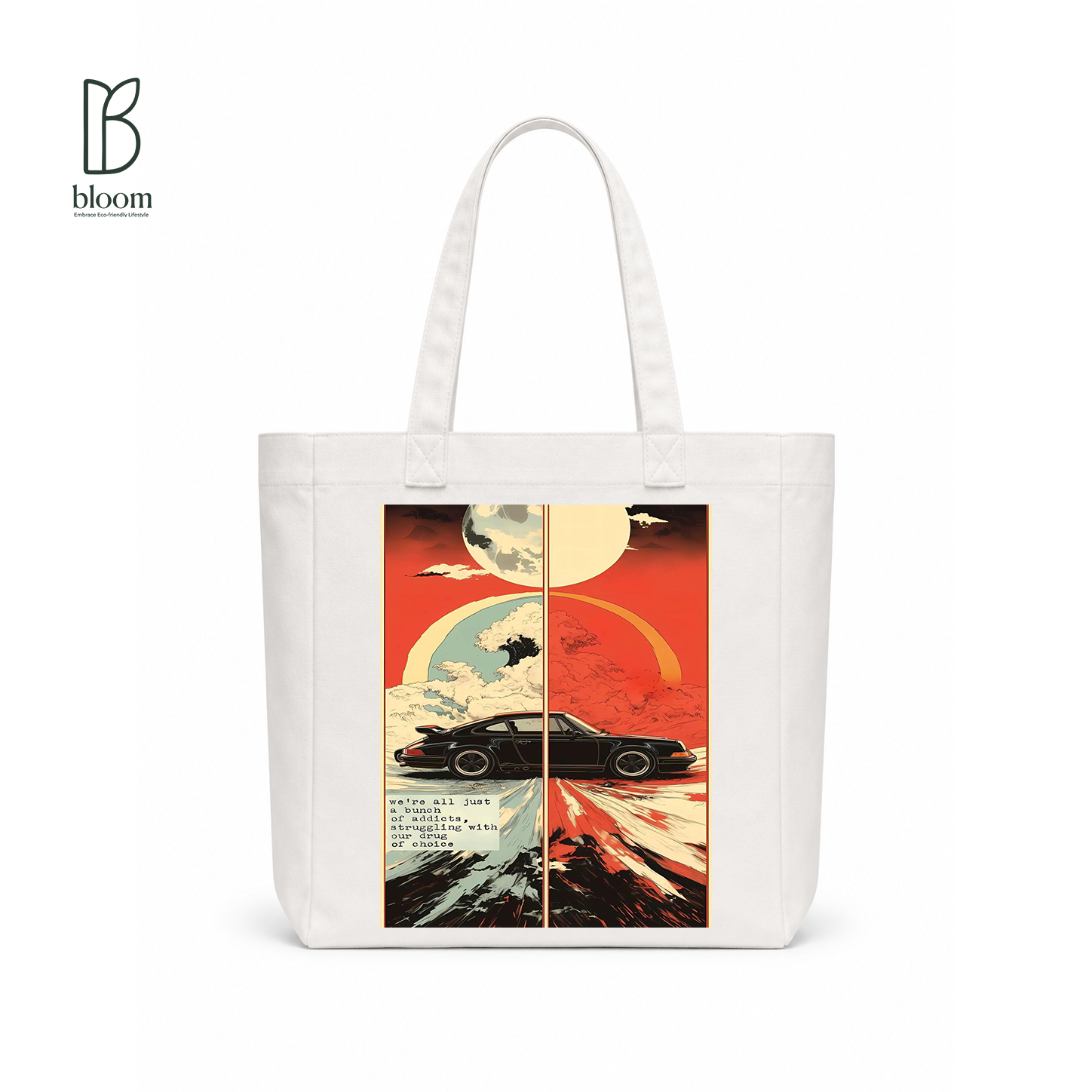 Night Drive canvas tote bag - Square White | Bloom Bags BD
