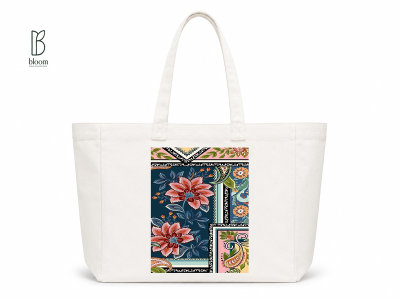 Paisley Bloom canvas tote bag - Extended White | Bloom Bags BD