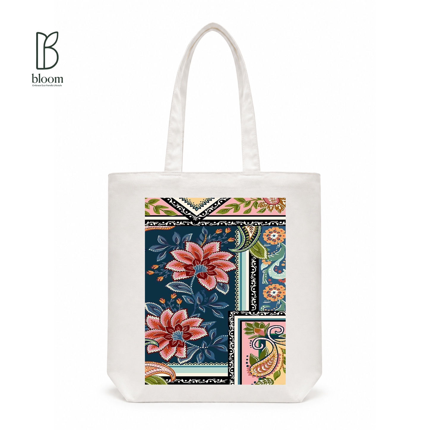 Paisley Bloom canvas tote bag - Regular White | Bloom Bags BD