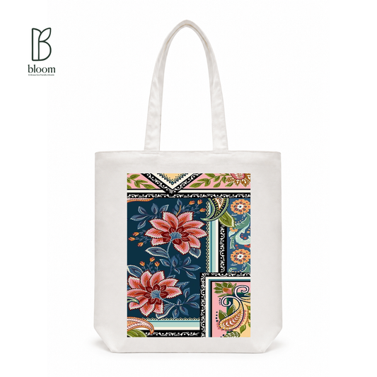 Paisley Bloom canvas tote bag - Regular White | Bloom Bags BD
