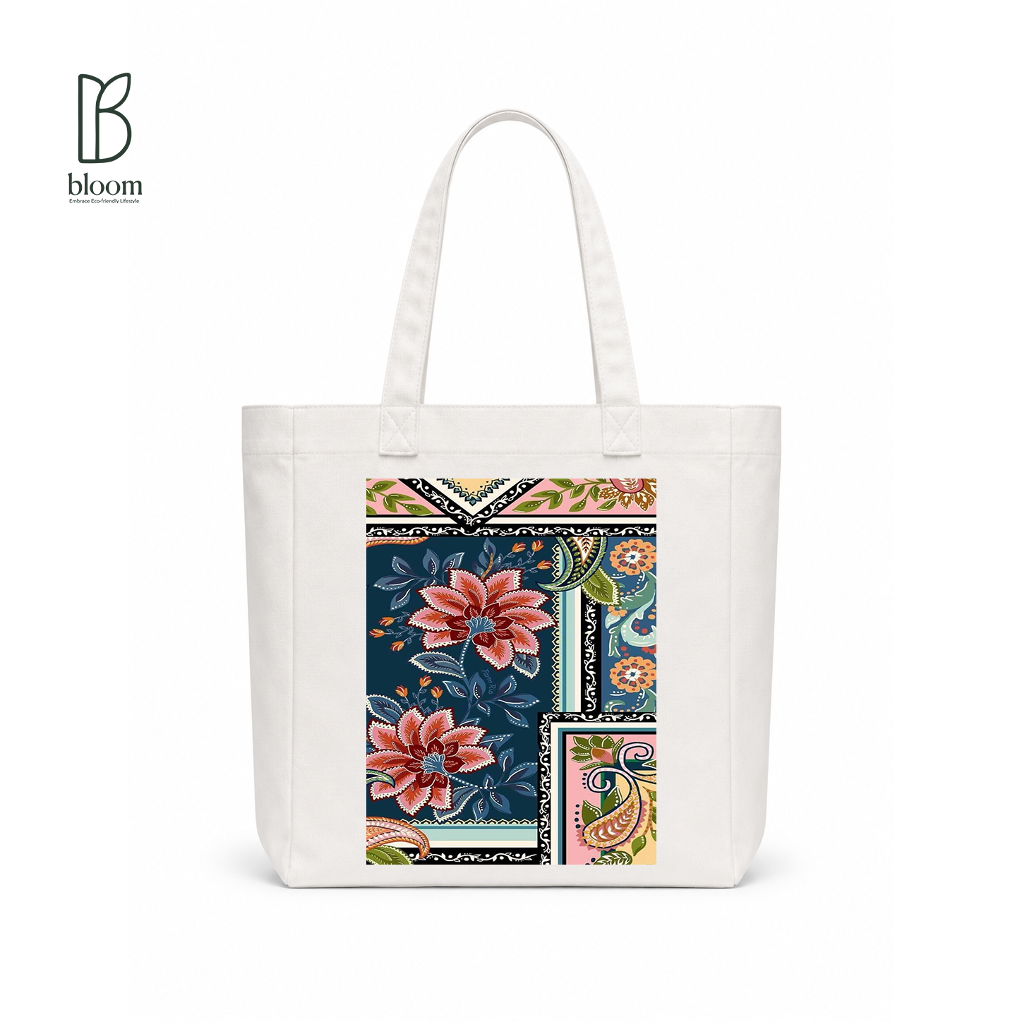 Paisley Bloom canvas tote bag - Square White | Bloom Bags BD