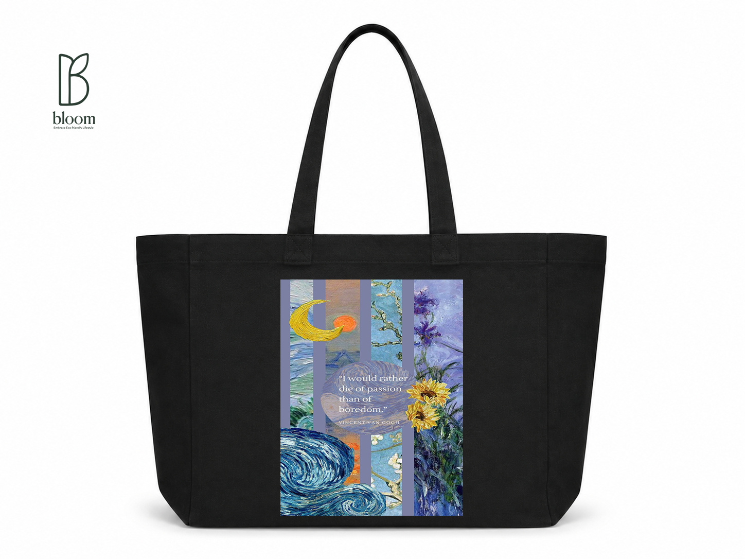 Passion Over Boredom canvas tote bag - Extended Black | Bloom Bags BD