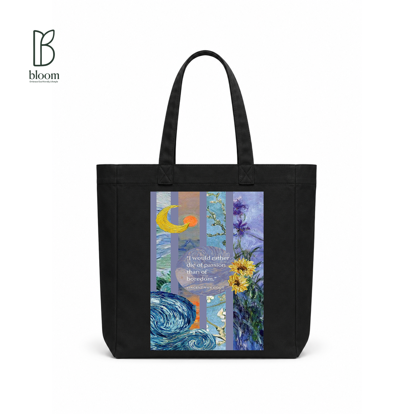 Passion Over Boredom canvas tote bag - Square Black | Bloom Bags BD