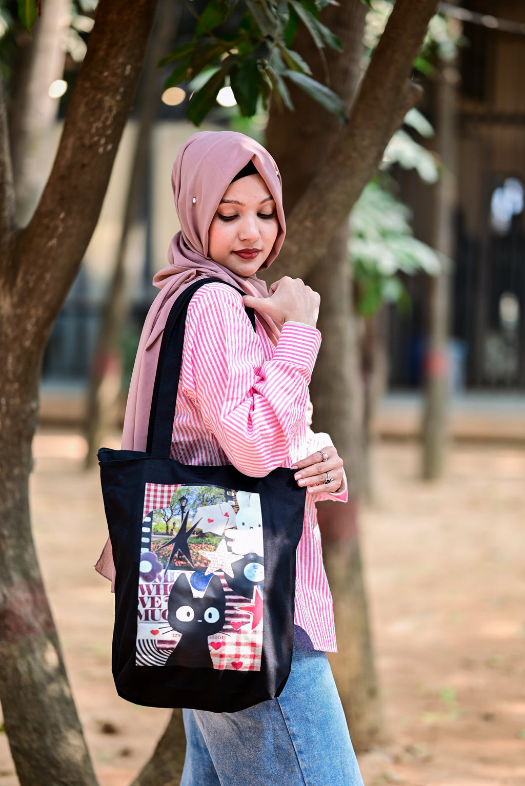 Retro Diary canvas tote bag - lifestyle photo | Bloom Bags BD