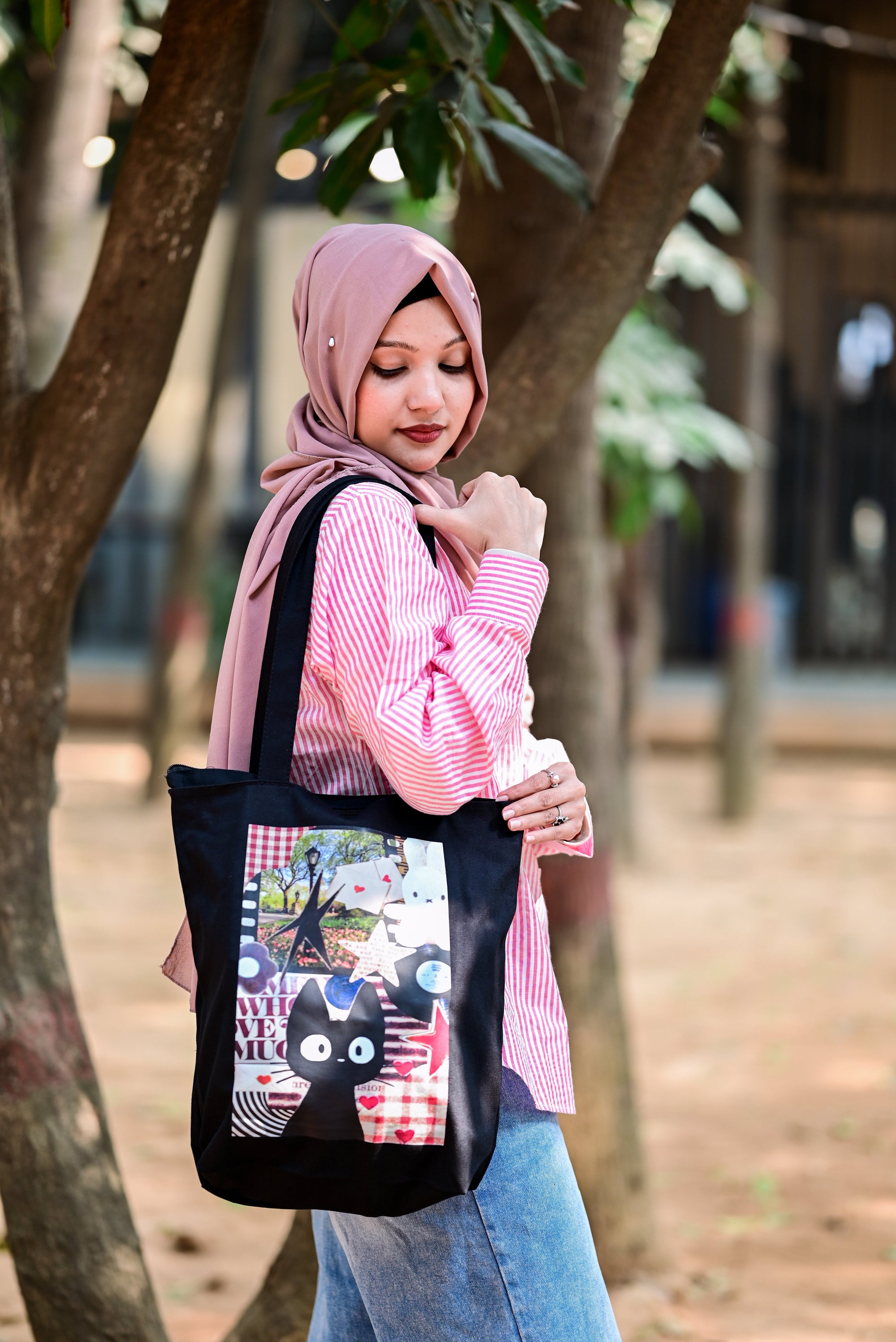 Retro Diary canvas tote bag - lifestyle photo | Bloom Bags BD