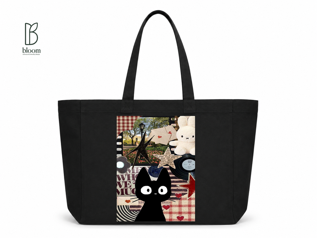 Retro Diary canvas tote bag - Extended Black | Bloom Bags BD