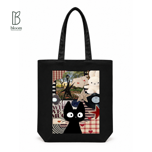 Retro Diary canvas tote bag - Regular Black | Bloom Bags BD